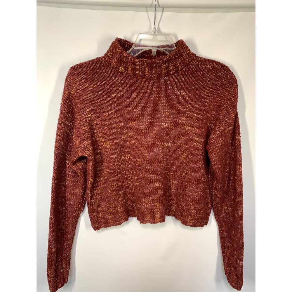 -2. Juniors' SO® Women's Cropped Mockneck Spacedye Pullover Sweater Red Medium
